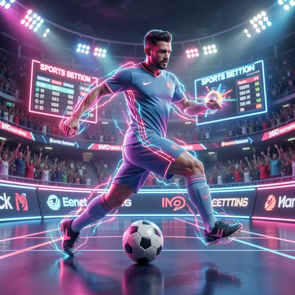 Dynamic neon soccer player in motion representing fast paced sports betting action on FYI777 for Malaysia